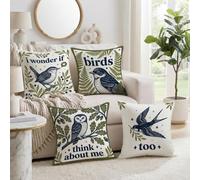 Fanciful Bird Nature Citazione Botanico Throw Pillow Covers 45,7 x 45,7 cm | Federe per cuscini a tema bosco, accenti botanici di foglie, citazioni poetiche, decorazioni ispirate alla natura
