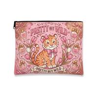Fanciful - Borsa per il trucco da donna, con motivo floreale di tigre e pesca, da viaggio, piccola con cerniera, borsa da toilette primaverile per la cura della pelle, 17,8 x 22,9 cm