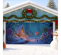 Fanciful Candy Wonderland Copertura per porta del garage, grande decorazione invernale blu per interni ed esterni, decorazione per feste di Natale, 400 x 180 cm