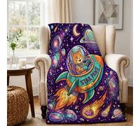 Fanciful Cat Astronauta Space Adventure Coperta 127x152,4 cm | Fantasiosa avventura spaziale, coperte sfocate, regalo per gli amanti dei gatti, vivace arte galassia