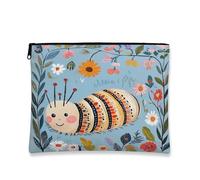 Fanciful Caterpillar Trousse per cosmetici, design floreale vintage, astuccio per trucco da donna, organizer portatile in tela con cerniera, borsa da viaggio primaverile, 17,8 x 22,9 cm