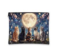 Fanciful Cats Makeup Bag, Artistic Night Sky Cosmetic Pouch per donne, organizer portatile in tela con cerniera, ideale per viaggi e uso quotidiano, Multicolore, 7x9 Inch, Gatti