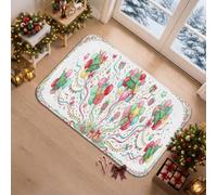 Fanciful Christmas Air Float Balls Tree Air Float Balls Runner Tappeto 2x3 | Illustrazione ad acquerello, tappeto runner ingresso, tema vacanza fantasiosa, motivo festivo con palle di galleggiamento