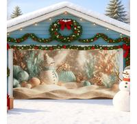 Fanciful Coastal Snow Man Copertura per porta del garage, grande decorazione invernale per interni ed esterni, decorazione per feste di Natale, 2,1 x 4,9 m, 457 x 180 cm