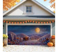 Fanciful Copertura per porta del garage di Halloween, grande scena di zucca e luna per decorazioni autunnali all'aperto, perfetta per feste di Halloween e decorazioni autunnali, 390 x 180 cm