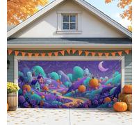 Fanciful Copertura per porta del garage di Halloween, viola giocoso paesaggio di zucca grande decorazioni per porte del garage, decorazione autunnale per interni ed esterni, sfondo per feste di