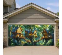 Fanciful Copertura per porta del garage per casa sull'albero, stile foresta incantata verde, grandi decorazioni per porte del garage, decorazione fantasia per interni ed esterni, estetica per la casa