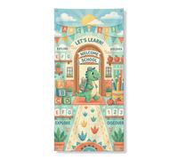 Fanciful Dinosaur Adventure Decor - Copri porta 91,4 x 182,9 cm | Illustrazione fantasiosa, banner portico, blocchi alfabeto, accenti numeri, umore accogliente, Display ingresso