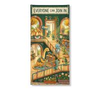 Fanciful Dinosaur Amicizia Citazione Coperture 91,4 x 182,9 cm | Illustrazione fantasiosa, banner portico, citazione di benvenuto, tema amicizia, scena architettonica multilivello