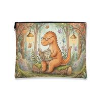 Fanciful Dinosaur Makeup Bag, Cute Forest Friends Trousse Cosmetici per le Donne, Portatile Canvas Zipper Organizer, Primavera Regalo Toiletry Bag, Olivastro, 7x9 Inch, Dinosauro