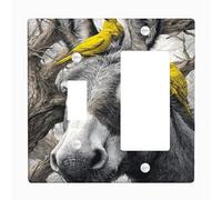 Fanciful Donkey Light Switch Cover Piastra/Outlet, Arte Animale Grigio con Uccelli Gialli per Decorazione Rustica, Piastre da Parete in Termoplastica, Dimensioni Standard Toggle Rocker