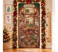 Fanciful Faerie Workshop Scene Elfi Christmas Door Covers 91,4 x 182,9 cm | Illustrazione fantasiosa del workshop, segno della porta d'ingresso, scena di preparazione del regalo festivo
