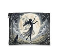 Fanciful Fairy - Trousse da viaggio per cosmetici, da donna, portatile, in tela, con cerniera, per la cura della pelle notturna, nero, 7x9 Inch, Fata