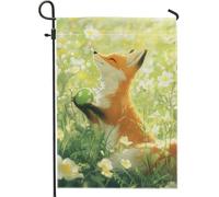 Fanciful Fox Bandiera da giardino pasquale, decorazione floreale primaverile verde, bandiera da cortile su entrambi i lati per feste all'aperto sul prato, decorazione per la casa religione