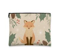 Fanciful Fox - Trousse da viaggio per cosmetici, da donna, portatile, piccola, in tela, con cerniera, per la cura della pelle natalizia, Marrone, 7x9 Inch, Volpe