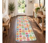 Fanciful Fruit Grid Pattern Fragola Runner Tappeto 2x5 | Motivo a griglia gioioso, runner per tappeti, icone fantasiose di frutta, combinazione di colori pastello