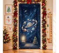 Fanciful Galaxy Space Scene Planet Christmas Door Covers 91,4 x 182,9 cm | Tema dello spazio profondo, segno della porta d'ingresso, illustrazione del pianeta anellato, decorazione invernale cosmica