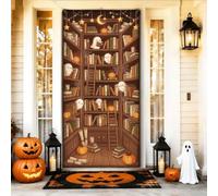 Fanciful Ghost Library - Coperture per porte a tema Halloween, 91 x 183 cm | Illustrazioni fantasiose fantasma, cartello per porta d'ingresso, accenti luminosi di Jack-o-lantern