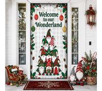 Fanciful Gnome Christmas Tree Welcome Citazione Gnomi, copertura porta 91 x | Design fantasioso con albero di gnomo, sfondo per porta d'ingresso, saluto di benvenuto festivo, decorazione stagionale per