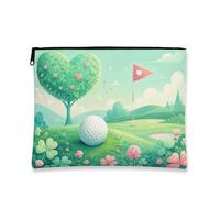 Fanciful Heart Golf Makeup Bag, giocoso verde floreale cosmetico borsa da viaggio per donne, organizer portatile in tela con cerniera, Verde, 7x9 Inch, Cuore