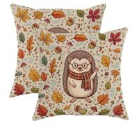 Fanciful Hedgehog - Set di 2 federe per cuscino con citazione autunnale e | Federe per cuscini, sciarpa scozzese, motivi a funghi, raccolta stagionale, foglie autunnali, decorazione rustica accogliente
