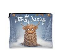 Fanciful Highland Cow, borsa per il trucco con simpatico animale invernale, borsa da viaggio per donne, organizer portatile in tela con cerniera, Blu, 7x9 Inch, Mucca delle Highland