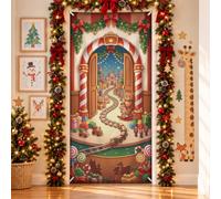 Fanciful Holiday Train Scene Christmas Door Covers 91,4 x 182,9 cm | Fanciful Holiday Scene, Cartello per porta d'ingresso, treno in miniatura, fascino libro di fiabe, decorazione stagionale per