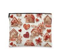 Fanciful House - Trousse da viaggio vintage con pan di zenzero, borsa da viaggio per donne, piccola borsa portatile in tela con cerniera, borsa da toilette invernale per vacanze, Rosso, 7x9 Inch, Casa