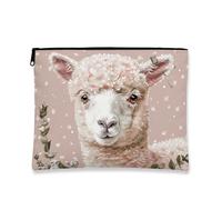 Fanciful Llama, borsa da viaggio per cosmetici in alpaca, da donna, organizer portatile in tela con cerniera, borsa da toilette invernale per la cura della pelle, Pesca, 7x9 Inch, Lama