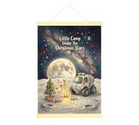 Fanciful Lunar Christmas Camping Quote Moon Canvas Wall Art 40,6 x 61 cm | Galaxy sfondo, poster con gancio, paesaggio lunare, tenda da campeggio, Space Rover, albero decorato