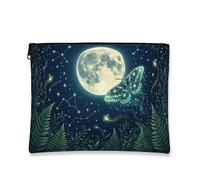 Fanciful Moon Butterfly - Trousse da viaggio per cosmetici, da donna, in tela, portatile, con cerniera, per la cura della pelle notturna, Blu scuro, 7x9 Inch, Luna