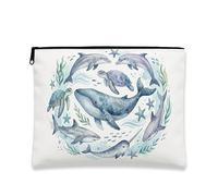 Fanciful Ocean Life - Trousse da viaggio artistica con creature marine, borsa da viaggio per donne, organizer portatile in tela con cerniera, Blu, 7x9 Inch, Vita oceanica