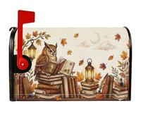 Fanciful Owl Reading Autumn Book Cover magnetica per cassetta postale 45,7 | Illustrazione fantasiosa, copertura della cassetta delle lettere, libri vintage impilati, lanterne incandescenti