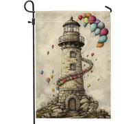 Fanciful Palloncino Faro, Bandiera da Giardino Colorata, Decorazione Primavera Estate Striscione Bifacciale Bandiera da Giardino in iuta All'aperto Celebrazione delle Vacanze 30,5 x 45,7 cm