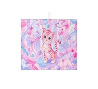 Fanciful Peach Tiger - Tappetino scolapiatti per bancone della cucina, motivo cartone animato stellato, assorbente, divertente tappetino in microfibra per scolapiatti per bancone della cucina, 40,6 x