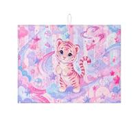 Fanciful Peach Tiger - Tappetino scolapiatti per bancone della cucina, motivo cartone animato stellato, assorbente, divertente tappetino in microfibra per scolapiatti per bancone della cucina, 45,7 x