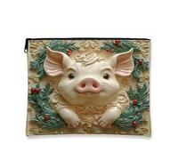 Fanciful Pigs - Trousse da viaggio per cosmetici, da donna, portatile, in tela, con cerniera, per la cura della pelle natalizia, 17,8 x 22,9 cm