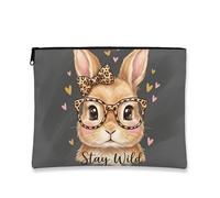 Fanciful Rabbit - Trousse da viaggio per cosmetici, da donna, portatile, in tela, con cerniera, divertente borsa da toilette per la cura della pelle, Grigio, 7x9 Inch, Coniglio