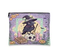 Fanciful Raven Witch Halloween Quote Makeup Bag, Viola, 7x9 Inch | Estetica pastello gotica, astuccio con cerniera per trucco, illustrazione di corvo magico, libro di incantesimi mistici