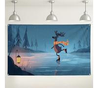 Fanciful Renna Pattinaggio su ghiaccio, Carino Decorazioni Invernali per Feste, Natale Foto Sfondo per Interni/Esterni, 180 x 109 cm