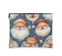 Fanciful Santa Faces Makeup Bag, Vintage Holiday Cosmetic Pouch per le donne, Portable Canvas Zipper Storage, Christmas Skincare Organizer, Blu, 7x9 Inch, Volti di Babbo Natale