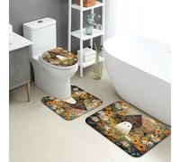 Fanciful - Set di 3 tappetini da bagno rustici con fiori di cottage assorbenti, antiscivolo, a forma di U, lavabili, motivo floreale autunnale, ad asciugatura rapida, in flanella