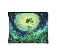 Fanciful Shamrock Makeup Bag, Artistic Moon Pattern Cosmetic Travel Pouch for Women Portable Canvas Zipper Organizer, Spring Skincare Toiletry Bag 17,8 x 22,9 cm