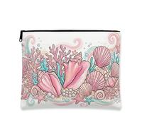 Fanciful Shell - Trousse da viaggio per cosmetici, da donna, portatile, piccola con cerniera, essenziale per l'estate e la spiaggia, Pesca, 7x9 Inch, Guscio