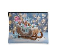 Fanciful Sleigh - Trousse da viaggio per cosmetici, da donna, portatile, piccola, in tela, con cerniera, per la cura della pelle, Blu, 7x9 Inch, Slitta