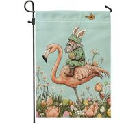 Fanciful Spring Garden Flag, gnomo con coniglietto d'acqua tropicale, decorazione per le vacanze, bandiera da giardino in poliestere su entrambi i lati, decorazione pasquale per esterni, 30,5 x 45,7