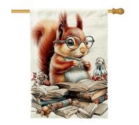 Fanciful Squirrel Reading Books Garden Flag, Autumn Colors Fall Outdoor Banner, Double Sided Decorative Juta Yard Flag, Nature Home Decor per prato o giardino 71 x 101 cm