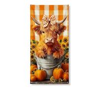 Fanciful - Striscione per porta con mucca, decorazione autunnale vintage con zucca e girasole, decorazione per interni ed esterni, 91 x 183 cm