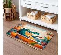 Fanciful - Tappetino da bagno con motivo di coccodrillo, ad asciugatura rapida, con design colorato a forma di zucca, assorbente, antiscivolo, in flanella, lavabile, per bagno, WC, decorativo, 40,6 x