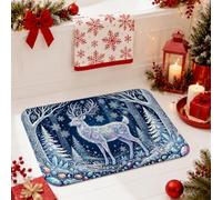 Fanciful - Tappeto da bagno invernale con cervo e bosco, 40,6 x 61 cm | Tappetino da bagno, motivo bosco innevato, superficie morbida, comfort imbottito, decorazione invernale per il bagno
